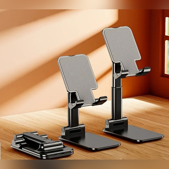 Foldable Mobile Phone & Tablet Stand Holder - Angle Height Adjustable - Black - Picture 2 of 8